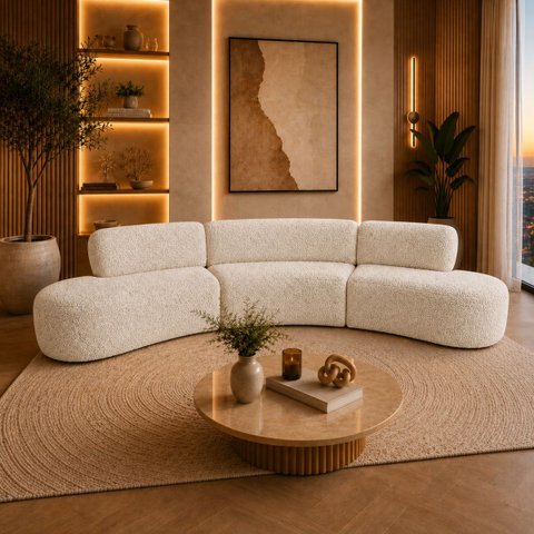 Sofa Curvo Virginia 3 Modulos Boucle Moscow Design Orgânico