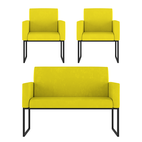 Kit Sofá 2 Lugares + 2 Poltronas para Recepção Sala Balaqui Cor:amarelo