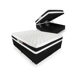Cama Baú Queen com Colchão de Espuma Castor D45 Black e White Firme - 158x198x69cm:preto - 1