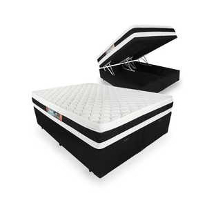 Cama Baú Queen com Colchão de Espuma Castor D45 Black e White Firme - 158x198x69cm:preto