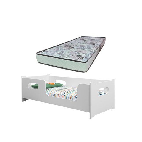 Cama Encanto Solteiro Montessoriana 100%mdf + Colchão Solterio 188x88 Cm -d23 Gazin - Branca