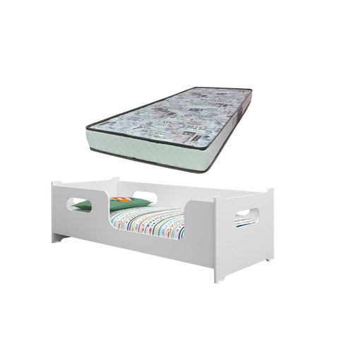 Cama Encanto Solteiro Montessoriana 100%MDF + Colchão Solterio 188x88 cm -D23 Gazin - Branca