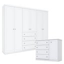 Ver imagem 1 de Cômoda e Guarda Roupa Casal 6 Portas Americano Branco Hp - Henn