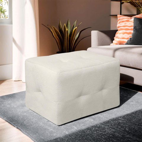 Puff Decorativo Sala de Estar Retangular Terrax 65cm Cores Variadas - Sofa Store:bouclê Bege Marfim