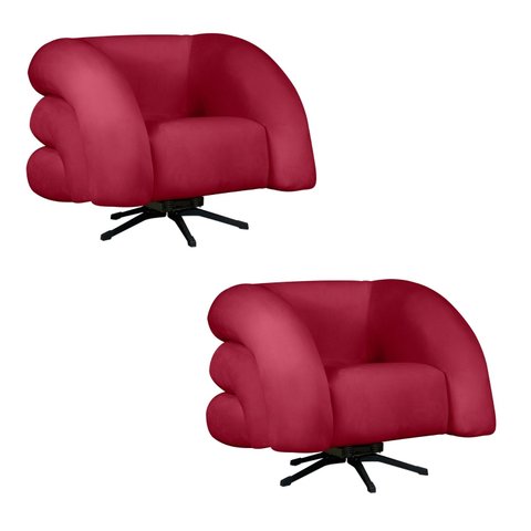 Kit 2 Poltrona Decorativa Micheli Giratória e Balanço Veludo Cor:vermelho