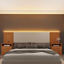 Ver imagem 1 de Cabeceira Box Casal/Queen Ripado com LED e Carregador USB e 4 Gavetas 246cm x 108cm Espresso Móveis