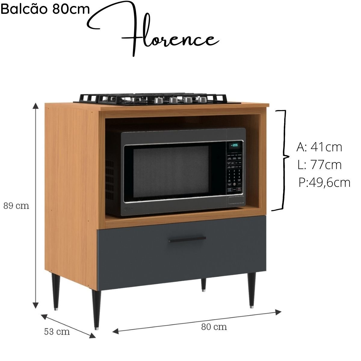 Balcão para Cooktop com espaço para Forno/Microondas Florence - 4