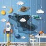 Papel De Parede Infantil Foguete Sistema Solar Nuvens Gg687 - 1