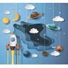 Papel De Parede Infantil Foguete Sistema Solar Nuvens Gg687 - 2