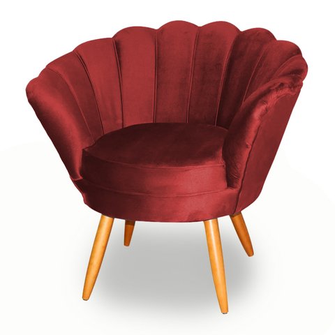 Poltrona Decorativa Pétala Pés Palito Tecido Veludo Vermelho - Qlare Estofados - Veludo Vermelho