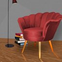 Ver imagem 2 de Poltrona Decorativa Pétala Pés Palito Tecido Veludo Vermelho - Qlare Estofados - Veludo Vermelho