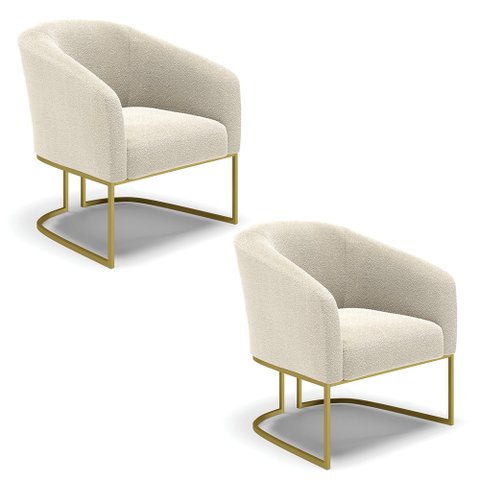 Poltrona para Sala Industrial Dourado Kit 2 Stella Bouclê D03 - D'Rossi