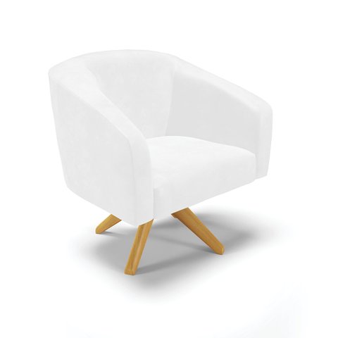 Poltrona Giratória Stella Corano Branco Base Madeira MA30 - D’Rossi