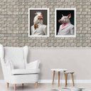 Ver imagem 2 de Kit 2 Quadros Animais - Porco e Galo Elegantes 24x18cm:madeira Branca