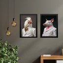 Ver imagem 1 de Kit 2 Quadros Animais - Porco e Galo Elegantes 24x18cm:madeira Branca