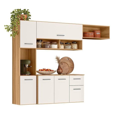 Cozinha Suspensa Becca 6 Portas 1 Gaveta MDP Freijó e Off White Cristal Nicioli Móveis