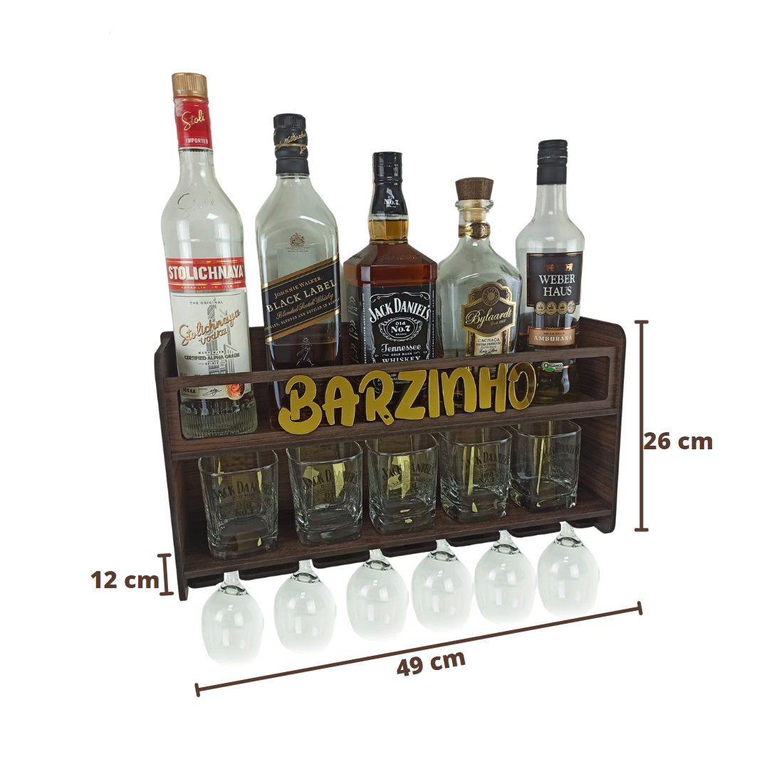 Barzinho de Parede Aparador Para Bebidas Para Sala Tema Barzinho - 49x26 Cor Louro Preto - 4