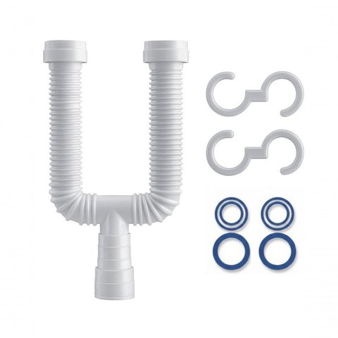 Sifão Duplo Extensível Universal Entrada 3 em 1 para Cubas Pias Lavatórios Lavabos Tanques Branco