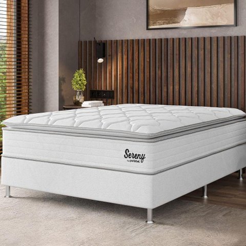 Cama Box Casal Colchão Sereny Molas Ensacadas Portobel  138x188x62cm