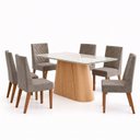 Ver imagem 2 de Conjunto Sala de Jantar Mesa Olivia 160cm Tampo MDF e Vidro Canto Arredondado 6 Cadeiras Maitê