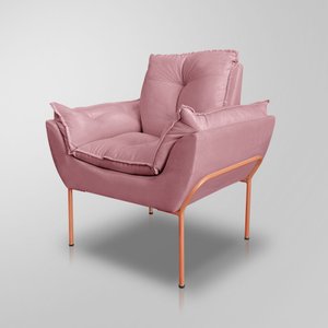 Poltrona Salão Luxo Rosa - Base Ferro Rose