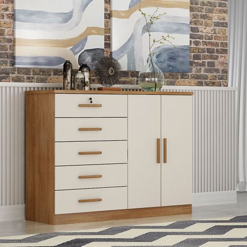 Cômoda Seul 5 Gavetas 2 Portas em Mdf e Mdp Clic Móveis