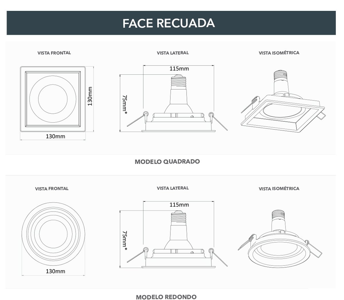 Kit 4 Spot Embutir Redondo Recuado Par20 Branco + Lâmpada Led 4,8w 2700k - 5