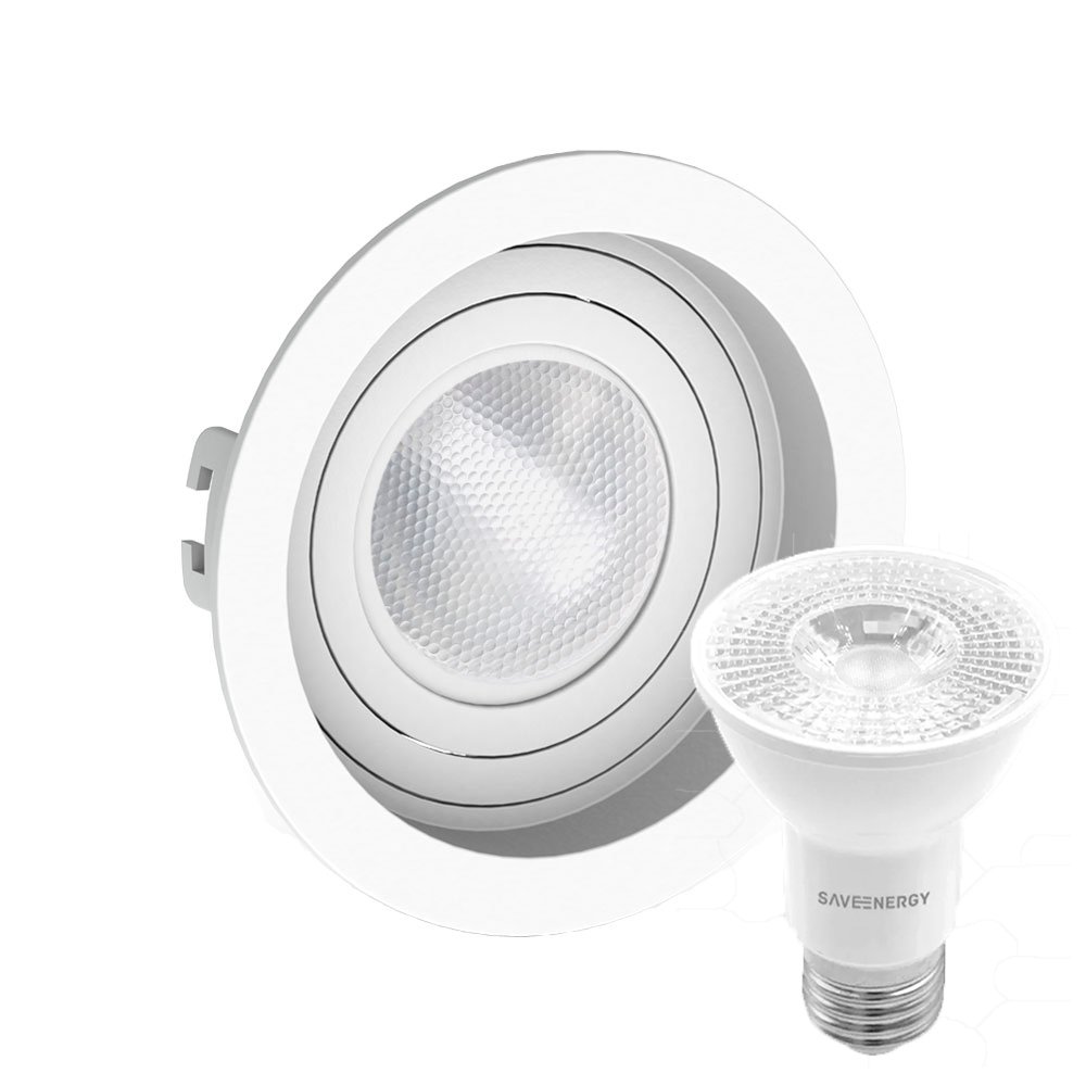 Kit 4 Spot Embutir Redondo Recuado Par20 Branco + Lâmpada Led 4,8w 2700k - 1