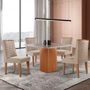 Ver imagem 1 de Mesa de Jantar Eloise 90cm Tampo Mdf 4 Cadeiras Moderna Veludo Creme /nat/off/serig. Off