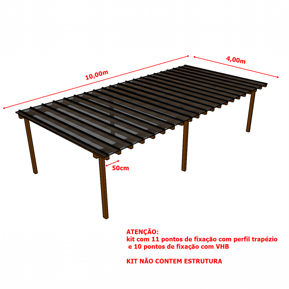 Cobertura Policarbonato Alveolar 10,00m x 4,00m Fume 4mm - 2