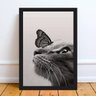 Quadro Decorativo Gato Com Borboleta 45x34cm - com vidro:Madeira branca - 2