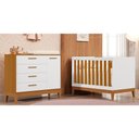 Ver imagem 2 de Jogo de Quarto Infantil Flip Cômoda 1 Porta e Berço Americano Branco Fosco/savana - Reller Móveis