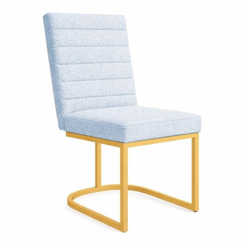 Poltrona Cadeira de Jantar Base de Ferro Mirelle Bordado Horizontal Boucle Azul
