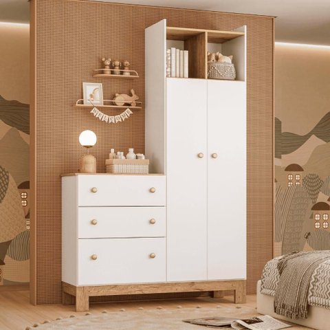 Guarda Roupa Infantil com Comoda 2 Portas 3 Gavetas
