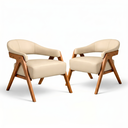 Ver imagem 6 de Kit 2 Poltronas Malta Corino Bege Sala de Estar Escritório Luxo Moderna Madeira Maciça Estofada