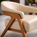Ver imagem 3 de Kit 2 Poltronas Malta Corino Bege Sala de Estar Escritório Luxo Moderna Madeira Maciça Estofada