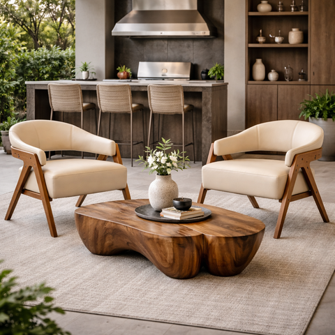 Kit 2 Poltronas Malta Corino Bege Sala de Estar Escritório Luxo Moderna Madeira Maciça Estofada