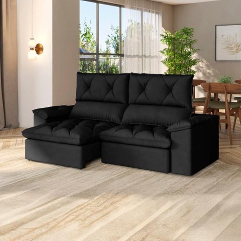 Sofá Retrátil Reclinável Alion Plus 2,10m Suede Preto - Xflex Sofas