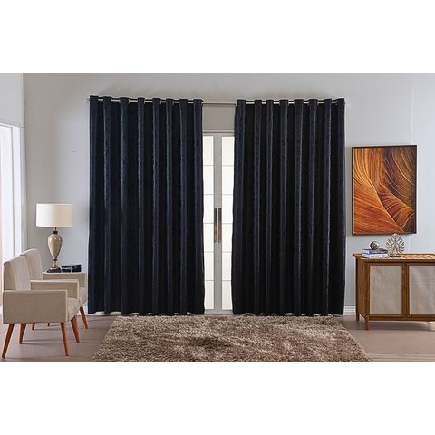 Cortina Jacquard Luxo em Tecido Semi Blackout Sala 3,00x2,80:preto
