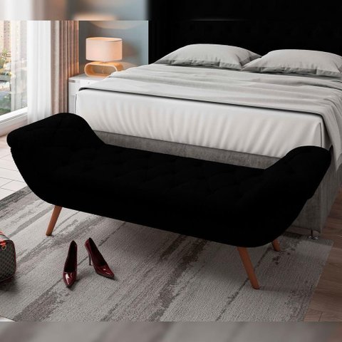 Puff Recamier Decorativo com Tachas 140cm Santorini Bouclê Preto