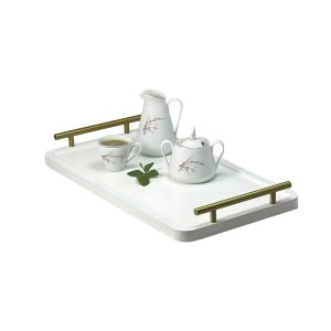 Bandeja Decorativa Cantinho do Café Servir Alças Bar 46x26:dourado/branco