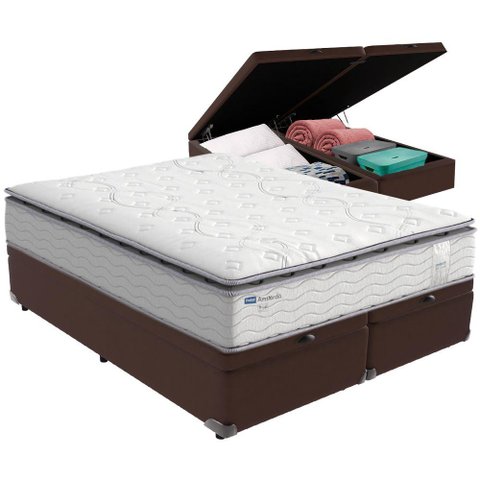 Cama Box Baú Marrom e Colchão Amsterdã Molas Ensacadas Queen Probel