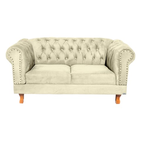 Conjunto Sofá Namoradeira Chesterfield Capitonê Duque Suede Bege Decoração, Recepção, Salas de Tv e 