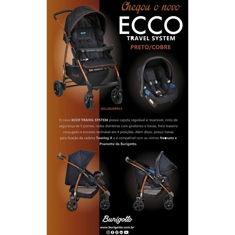 Ver imagem 5 de CARRINHO ECCO PRETO COBRE + CADEIRA TOURING X + BASE - BURIGOTTO