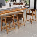 Ver imagem 2 de Kit 03 Banquetas Baixa para Cozinha Sala Jantar Bancada Cecília L02 Couríssimo Marrom - Lyam Decor