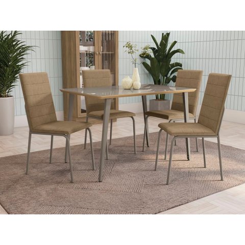 Conjunto Sala de Jantar Mesa com 4 Cadeiras Estofadas 864 Kappesberg Crome