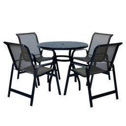 Jogo de Mesa com 4 Cadeiras Aluminio Tela de Piscina Jardim Preto - 1