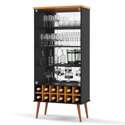 Cristaleira 2 Portas com Adega Espelhada Seller Patrimar Preto/Cinamomo - 1 Cristaleira 2 Portas com Adega Espelhada Seller Patrimar Preto/Cinamomo - 1