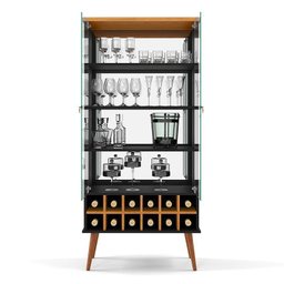 Cristaleira 2 Portas com Adega Espelhada Seller Patrimar Preto/Cinamomo - 2 Cristaleira 2 Portas com Adega Espelhada Seller Patrimar Preto/Cinamomo - 2