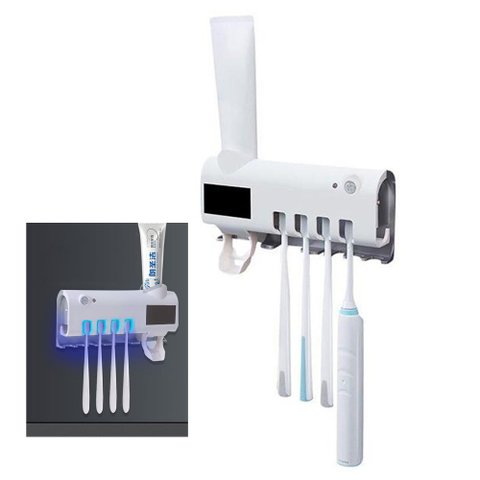 Dispenser Pasta de Dentes Luz Ultravioleta Automatico Esterilizador Bacterias Suporte Escova de Dent